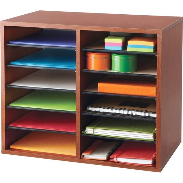 Safco Literature Organizer, Adj, 12-Cmp, 19-1/2"x12"x16", Cherry SAF9420CY